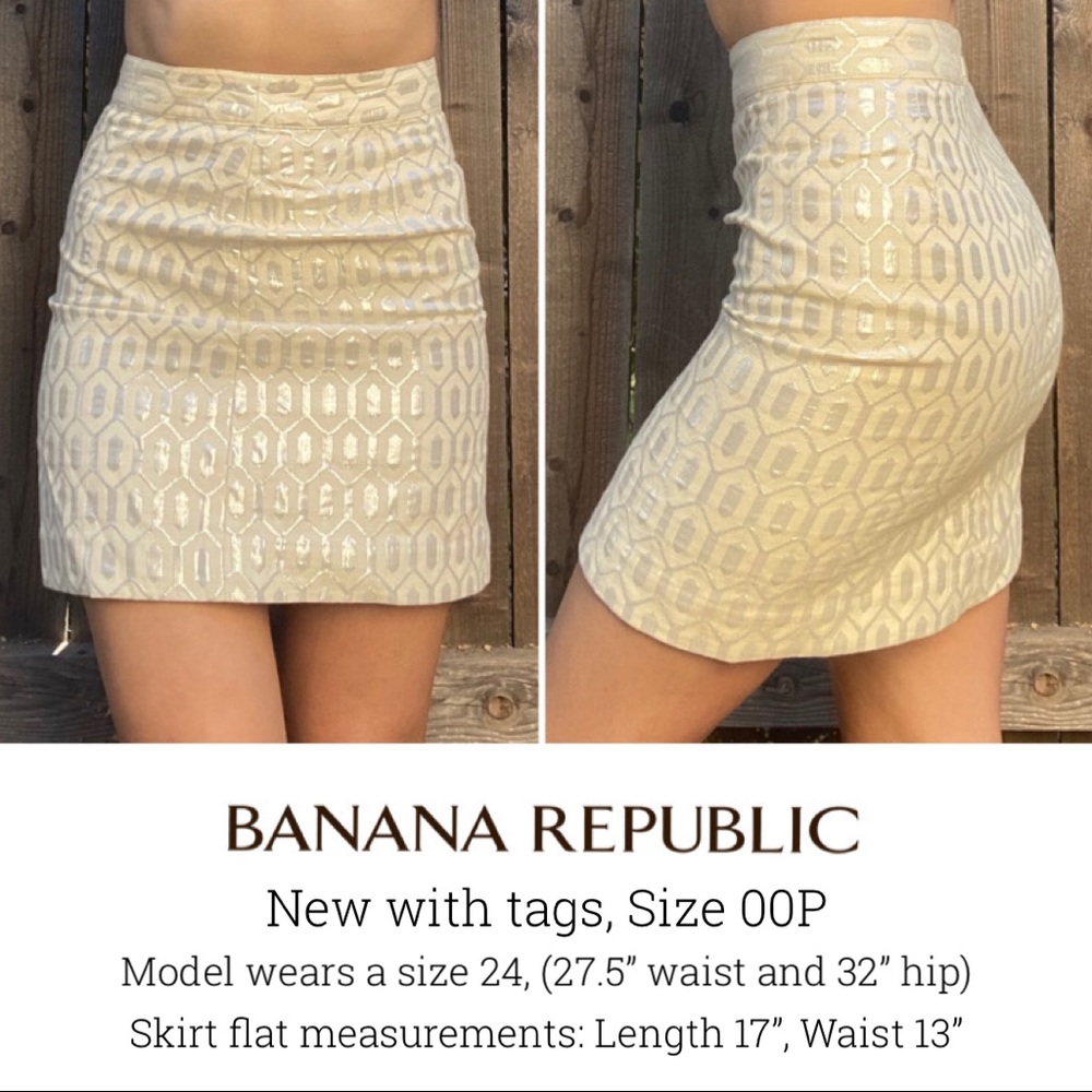Banana Republic metallic detail white pencil skirt
